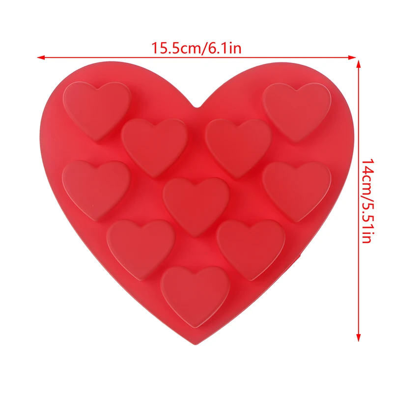 Molde de silicona con forma de corazón de 10 cavidades, molde para dulces de Chocolate para el Día de San Valentín, herramienta para hornear postre, pudín, gelatina, Fondant