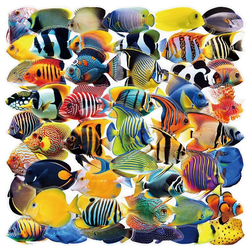 

50PCS Colored Tropical Fish PET Sticky Sticker Aesthetic Tear Open DIY Decoration Scrapbooking Stationery Supplies