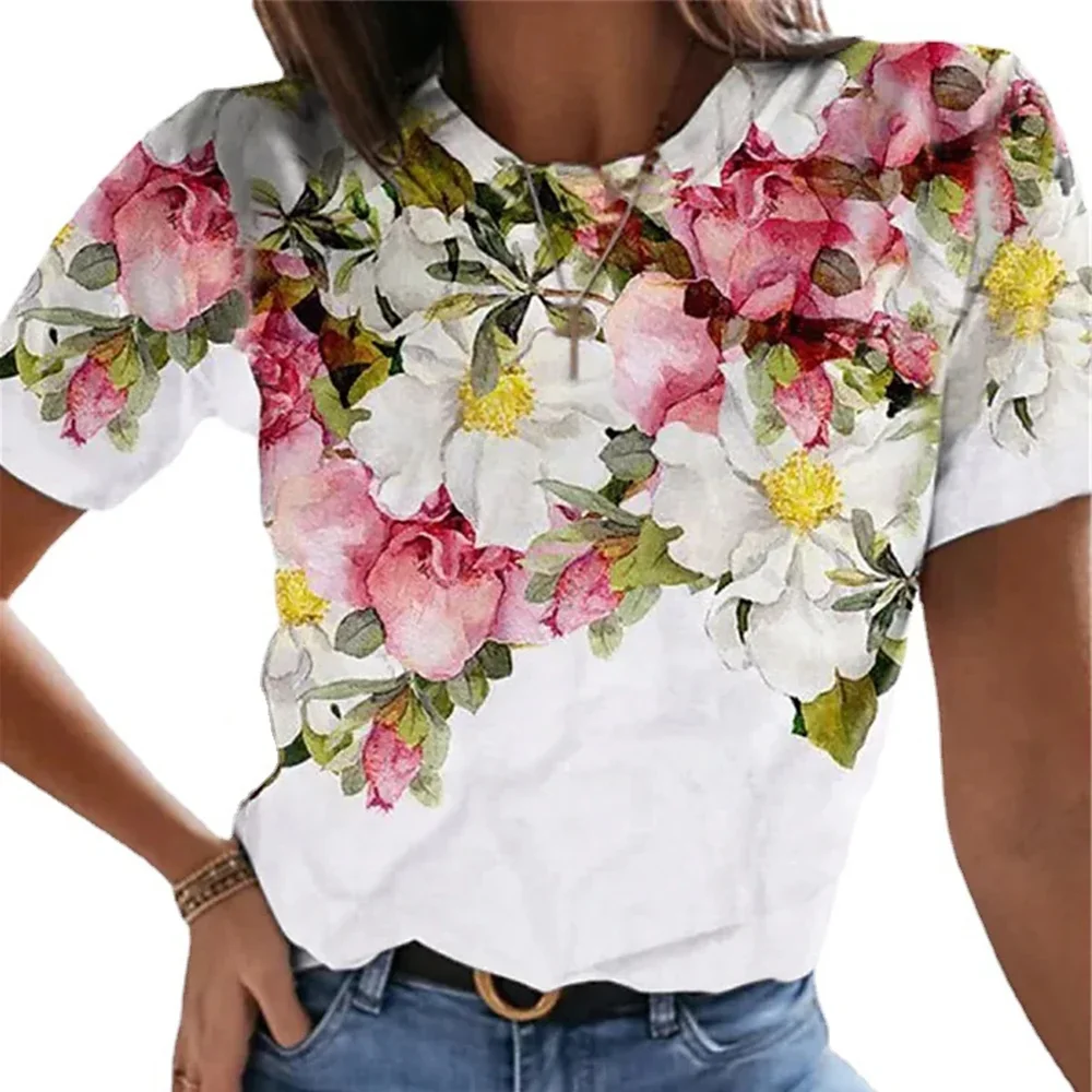 New Flower Petal Pattern T-Shirts Floral 3D Print Women's Short Sleeve Round Neck T Shirt Tees Harajuku Y2K Tops Female Clothing