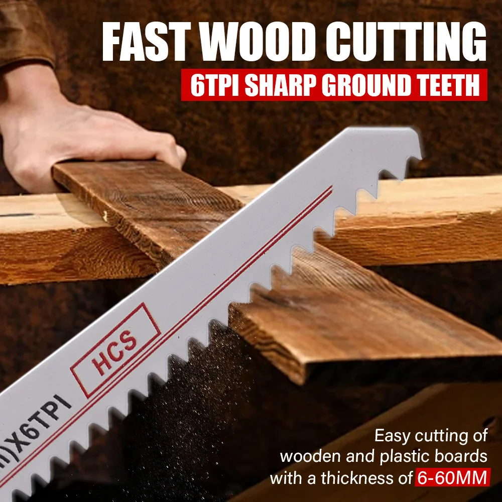 5 قطعة مجموعة شفرات المنشار الترددية للأسنان 6 بوصة 6TPI شفرات المنشار ذات الحافة المنحنية لتقليم الخشب وتقليم الأشجار