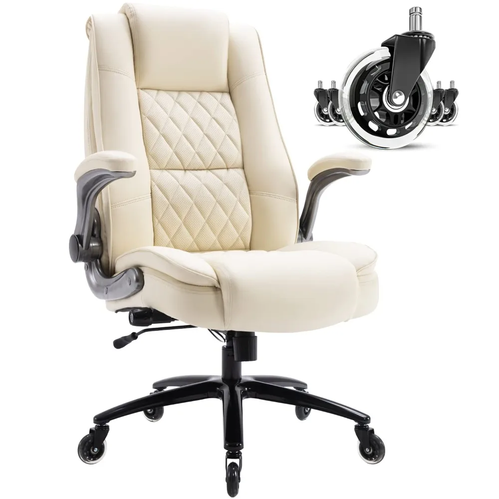 High Back Office Chair, Ergonomic Executive Computer Desk Chair | Flip Arms, Adjustable Built-in Lumbar Support, Thick