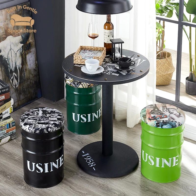 Oil barrel stool fashion creative storage round personalized clothing store photo industrial style paint barrel iron barre