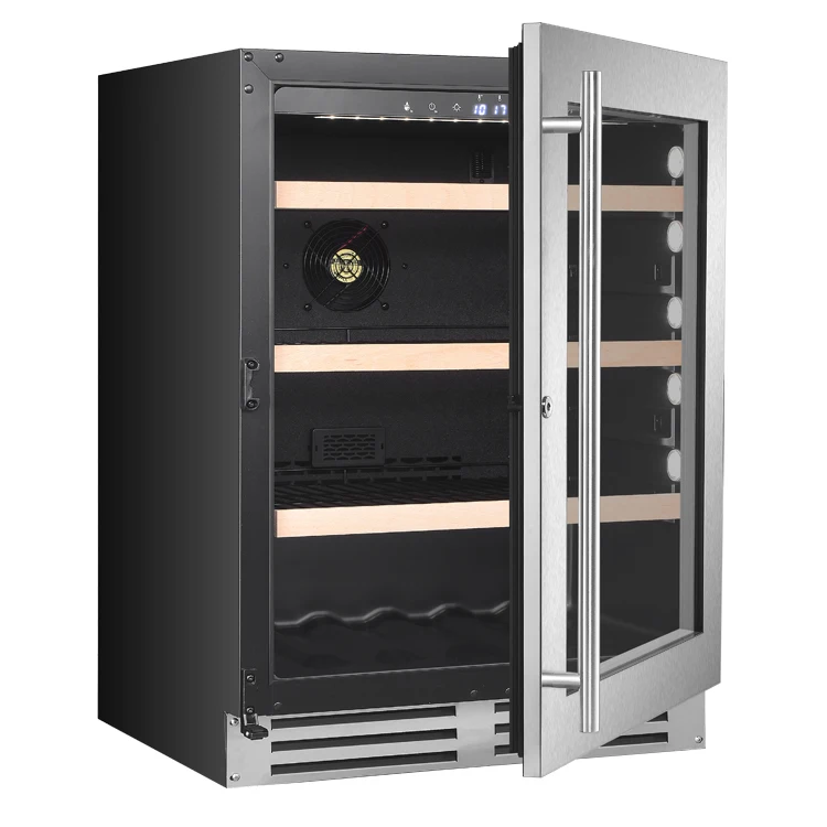 Porta de vidro tripla para geladeira de bebidas com duas cave de vinho elétrica preta de 24 polegadas com temperatura eletrônica 220