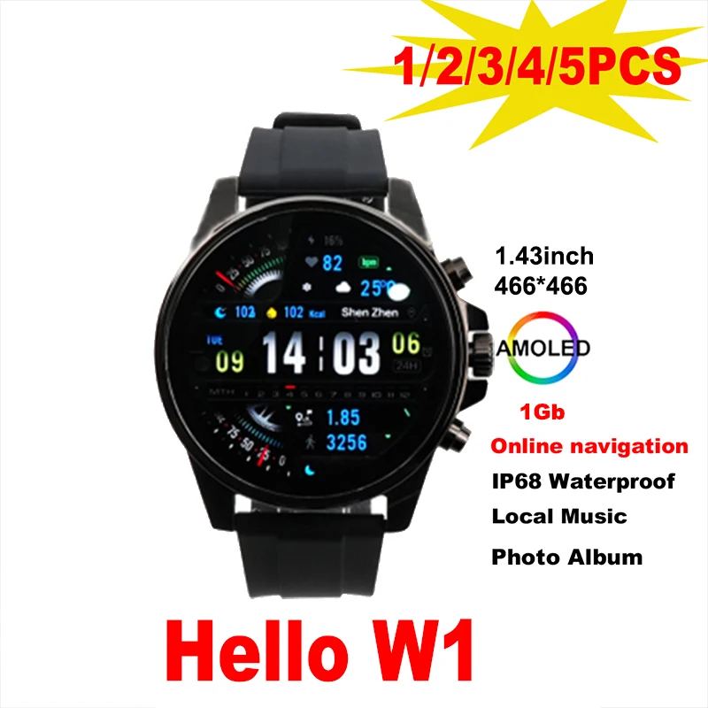 Hello W1 Amoled Screen Bluetooth Call Smartwatch Men Sports Voice Assistant Offline Music Smart Watch for Android IOS 2024