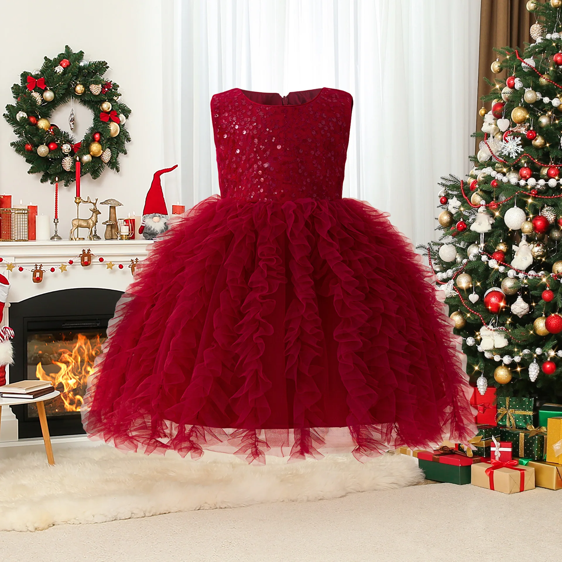 Sequin Princess Dress Christmas New Year Dress For Girls Party Dress Children's Girly Dresses Flower Girl Wedding Dress Gown