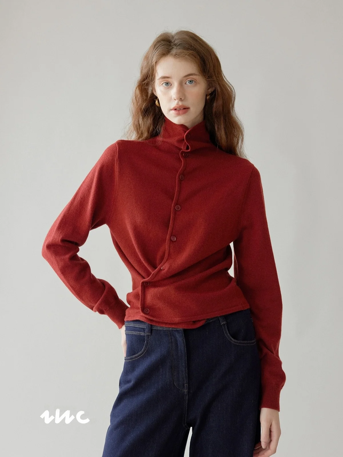 

Romantic Cisas New Year Pure Wool Knitted Sweater Women's Side Button 48 Pieces Winter Commute Sle Long Sve High Collar