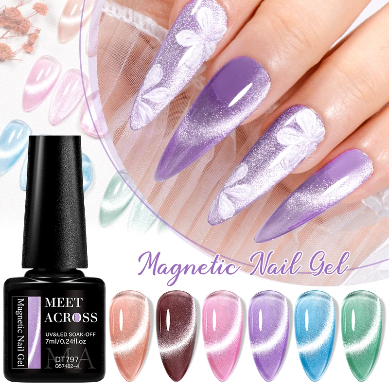 MEET ACROSS 7 Pçs/set Gato Mágico Gel Magnético Esmalte Sparking Semi-Transparente Mar Azul Efeito Soak Off UV Gel Verniz Kit