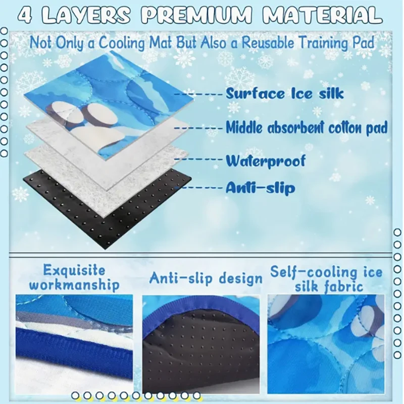 Self-Cooling Cat and Dog Mat - Ice Silk Fabric for Summer Comfort - Washable, Great for Beds, Dog Beds, and Car Seats