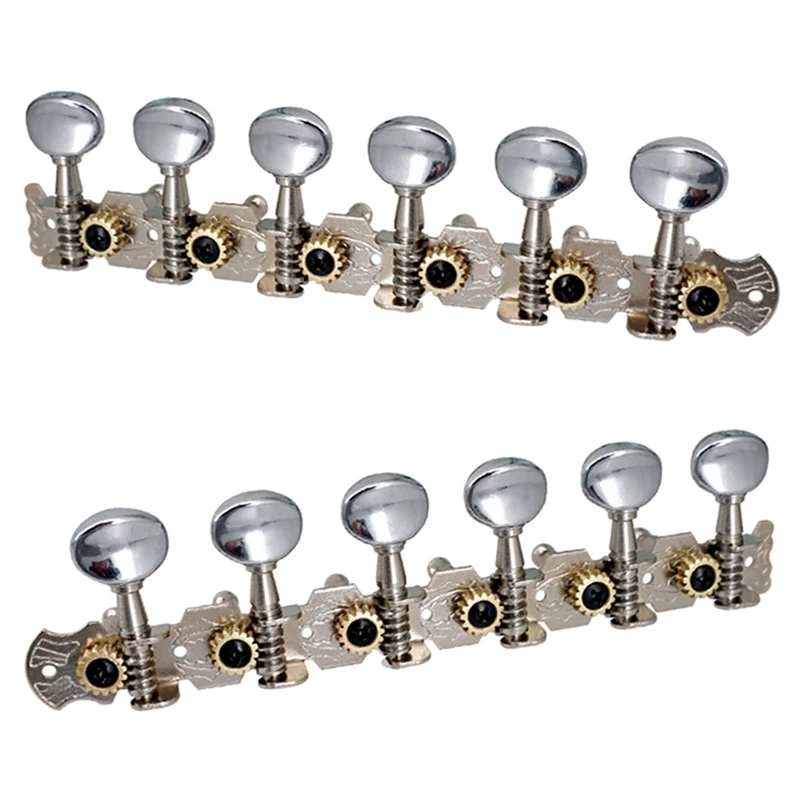 2Pack 6R6L Stainless Guitar Tuning Peg Machine Heads Tuners Button For Classic Folk Guitar Chrome