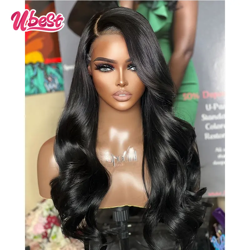 13x6 34inches Dark Blue Color Body Wave Lace Front Human Hair Wig 180% Density Brazilian Transparen Lace Frontal Wig For Women