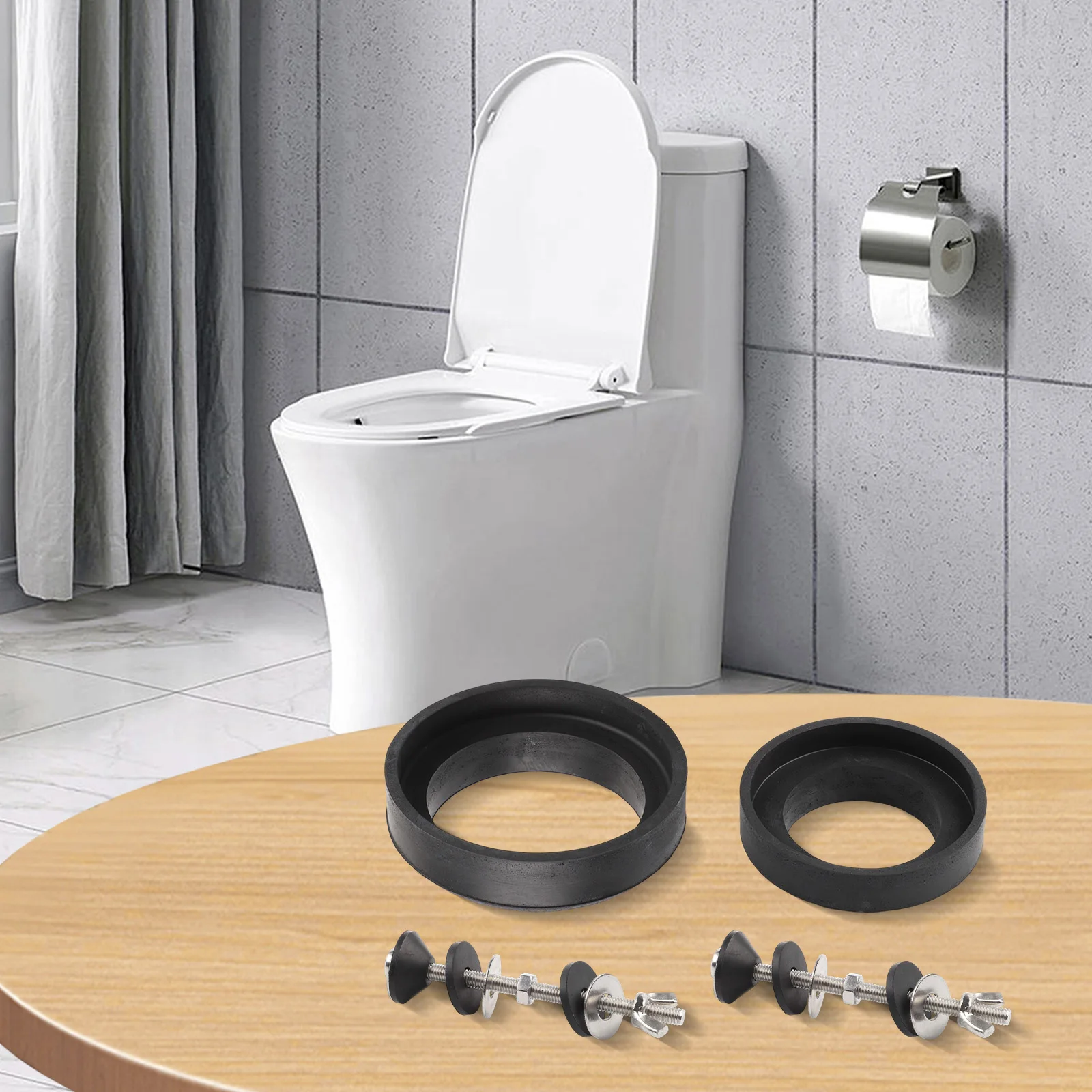 Home Repair Black Toilet Cistern Parts Easy Installation Toilet Screws Rubber Seals Convenient Replacement Easy Installation