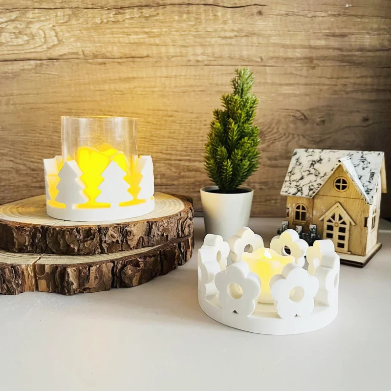 DIY Christmas Tea Light Base Silicone Mold Flower Candle Holder Mould Flower Pot Base Plaster Cement Home Decoration