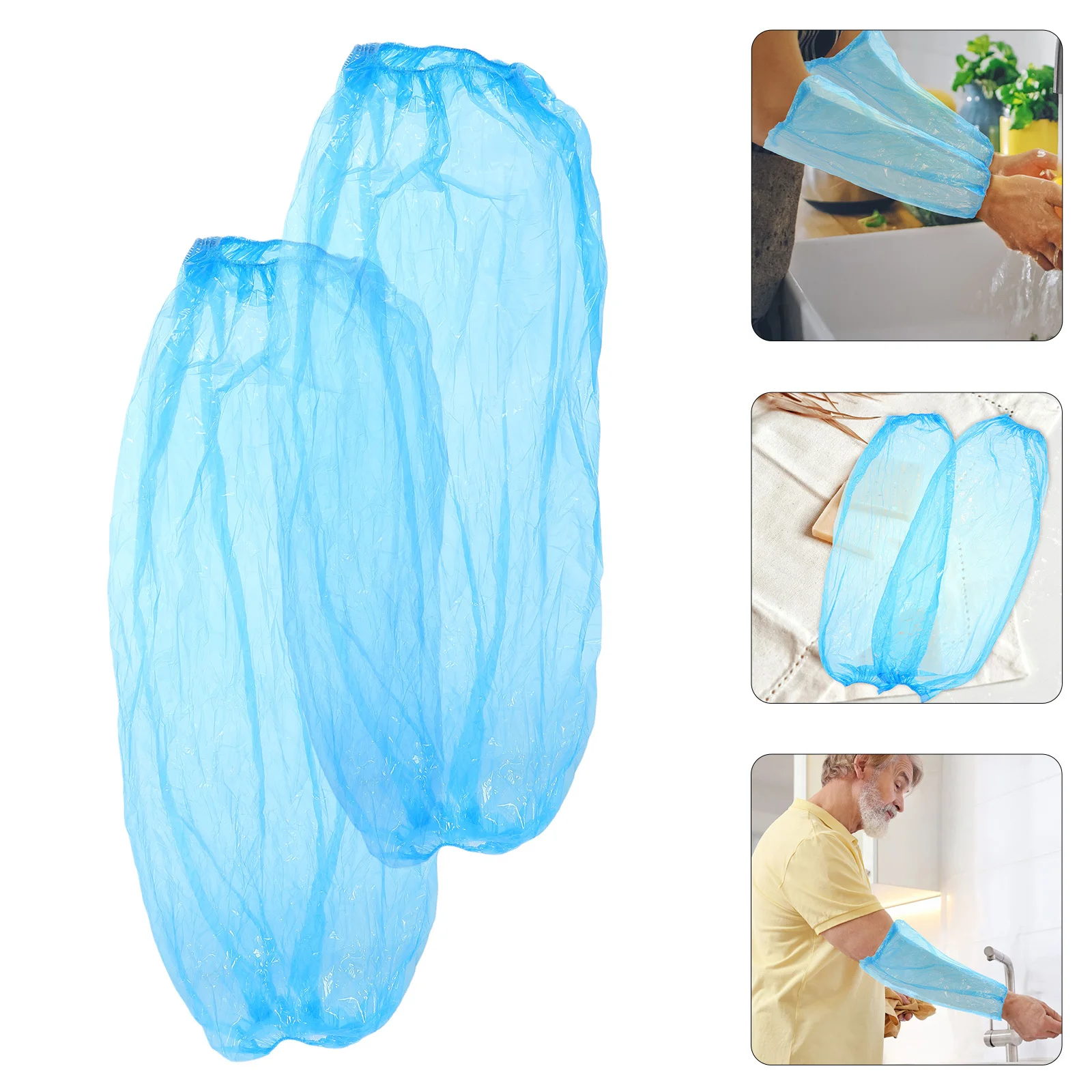

200Pcs Disposable Plastic Sleeve Waterproof Oilproof Arm Sleeves Cooking Protector Covers Kitchen Cleaning Sleeve Blue 40x22cm