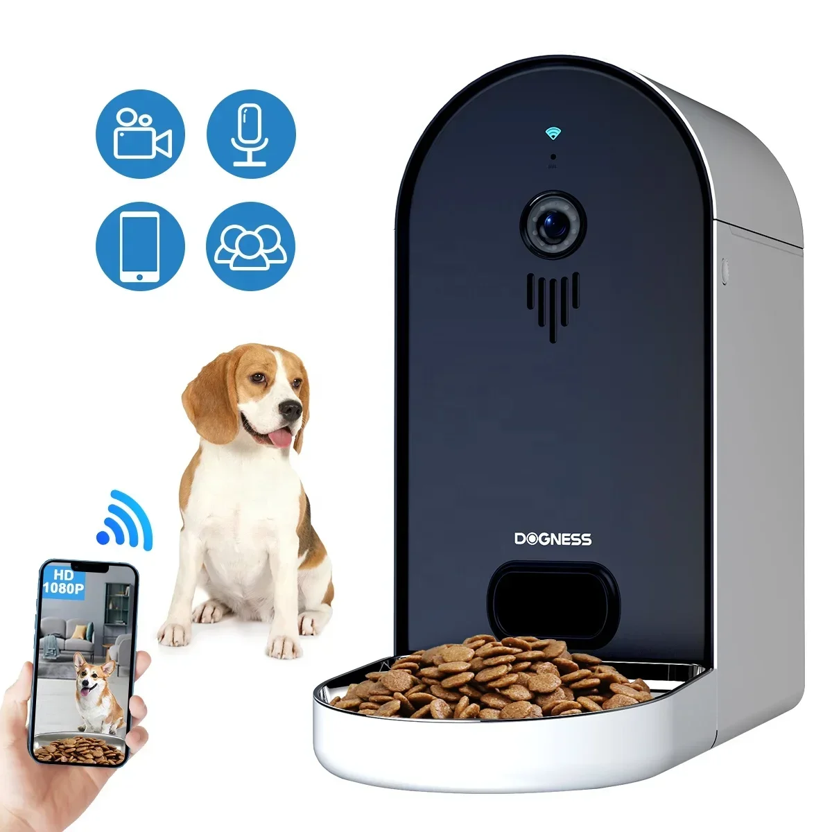 Dogness smart wifi app voice 6l stainless steel food dispenser bowl animal dog pet feeder with HD camera