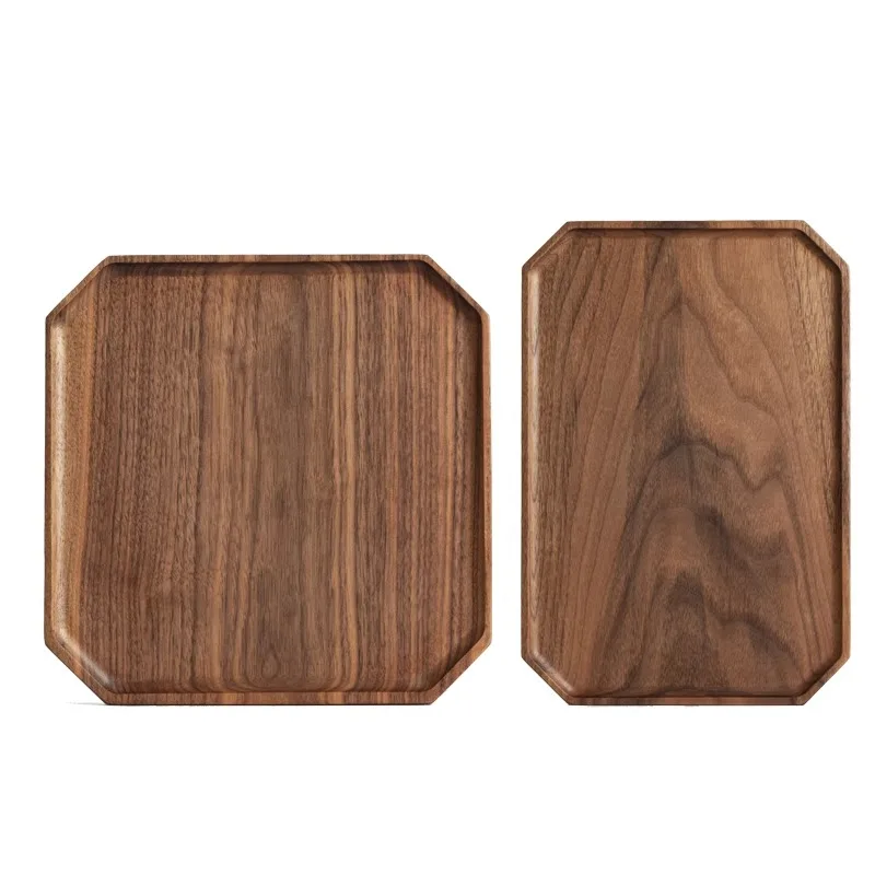 

Black walnut wood solid wood Japanese tray rectangular teacup tray octagonal creative dinner plate dim sum household storage tra