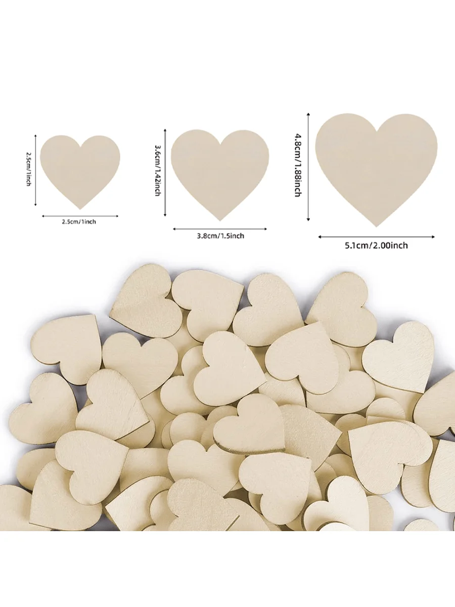 1/1.5/2 inch wooden heart, suitable for handcrafting, small wooden heart slices, DIY raw wooden ornaments, heart tags, suitable