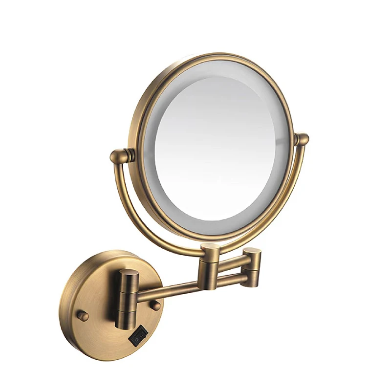 8 inch Wall Mounted Makeup Mirror Matte Antique Copper Magnifying Double Side USB Charging Bathroom Smart Cosmetic Mirrors