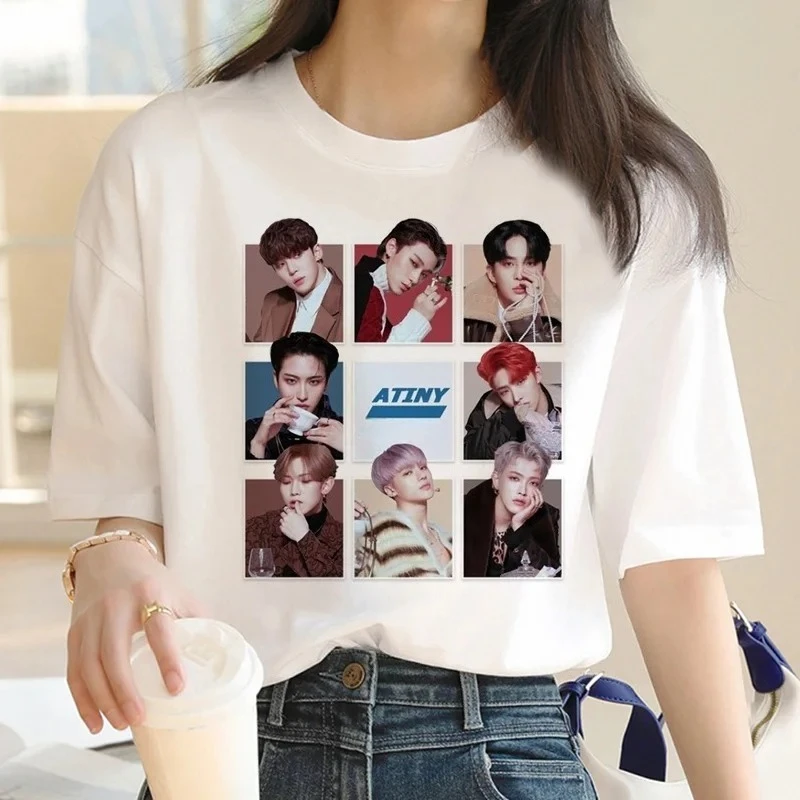 K-pop impressão camisetas moda feminina harajuku roupas estéticas verão camisetas casuais coreano feminino outono e inverno roupa interior
