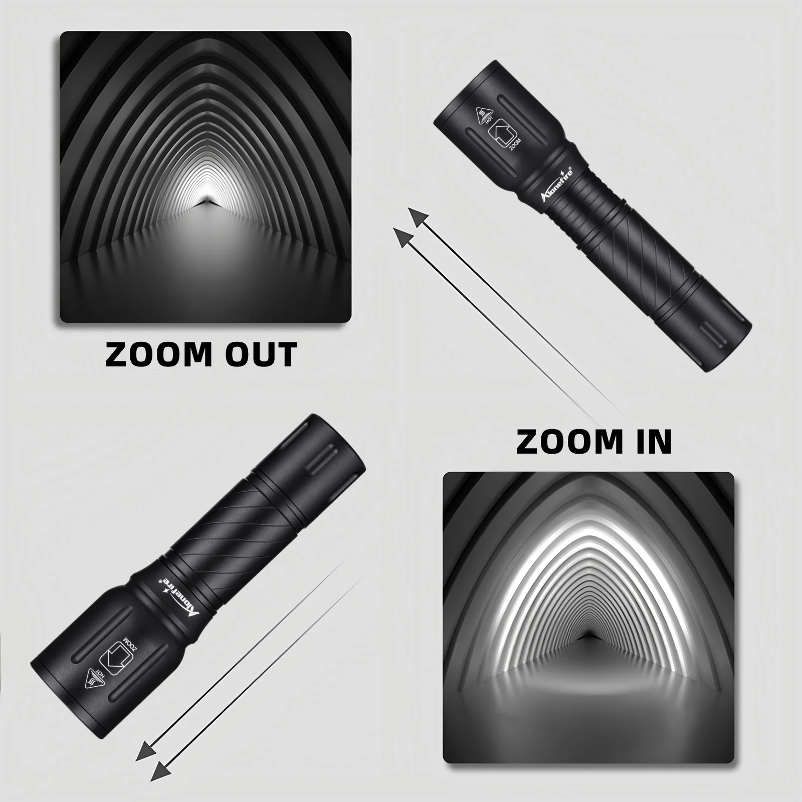 Alonefire Linterna táctica LED con Zoom y haz potente outdoor