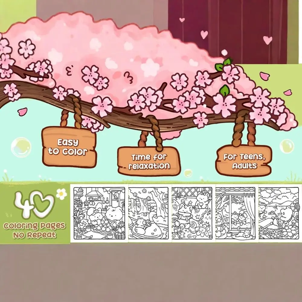 Cute Cartoon Coloring Book Stress Relief Painting Gift Paperback Educational Doodles Book for Adults And Teens