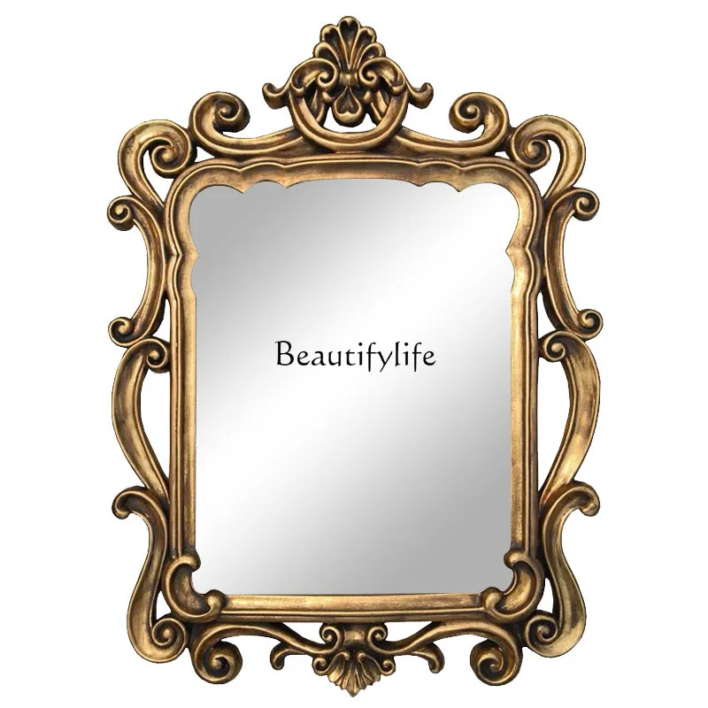 

European retro makeup mirror household bedroom bathroom wall-mounted carved mirror