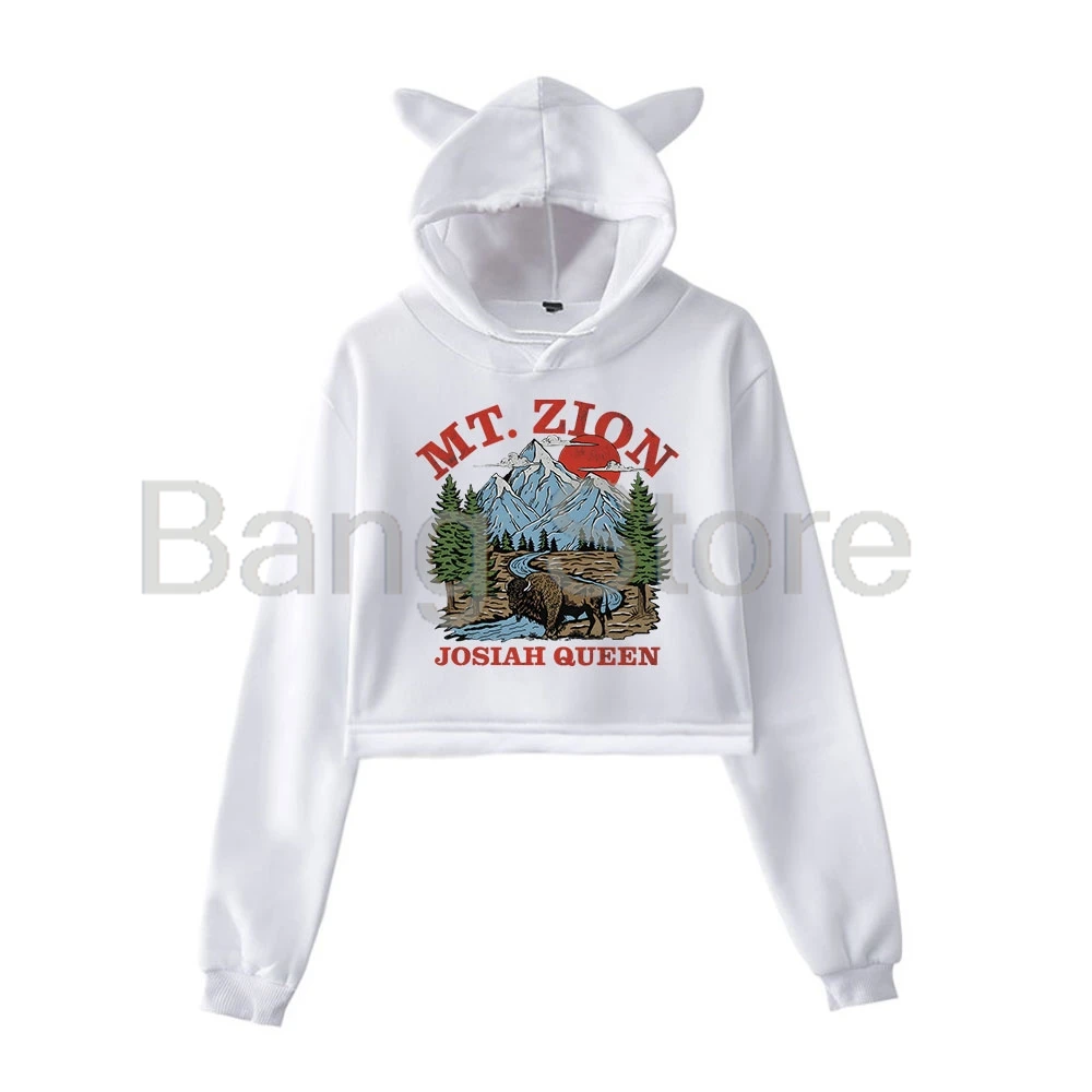 يوسييا كوين جبل. Zion Cat Ear Hoodie المرأة طويلة الأكمام بلوزات عارضة الشارع الشهير المحاصيل قمم