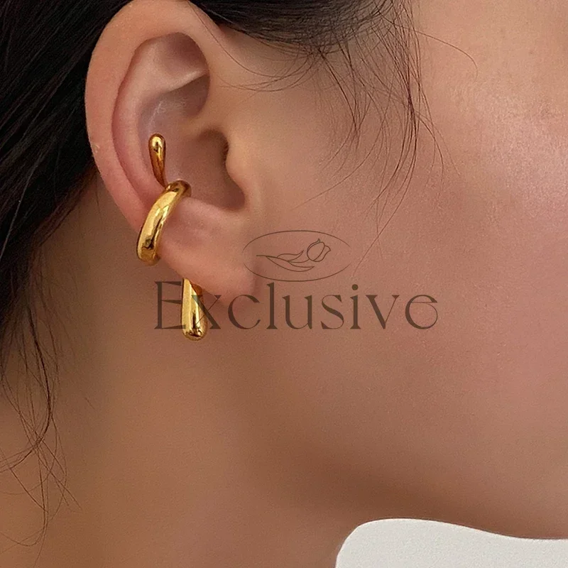 European and American new knotted ear bone clip original gold and silver two-color niche design ear hanging without ear piercing