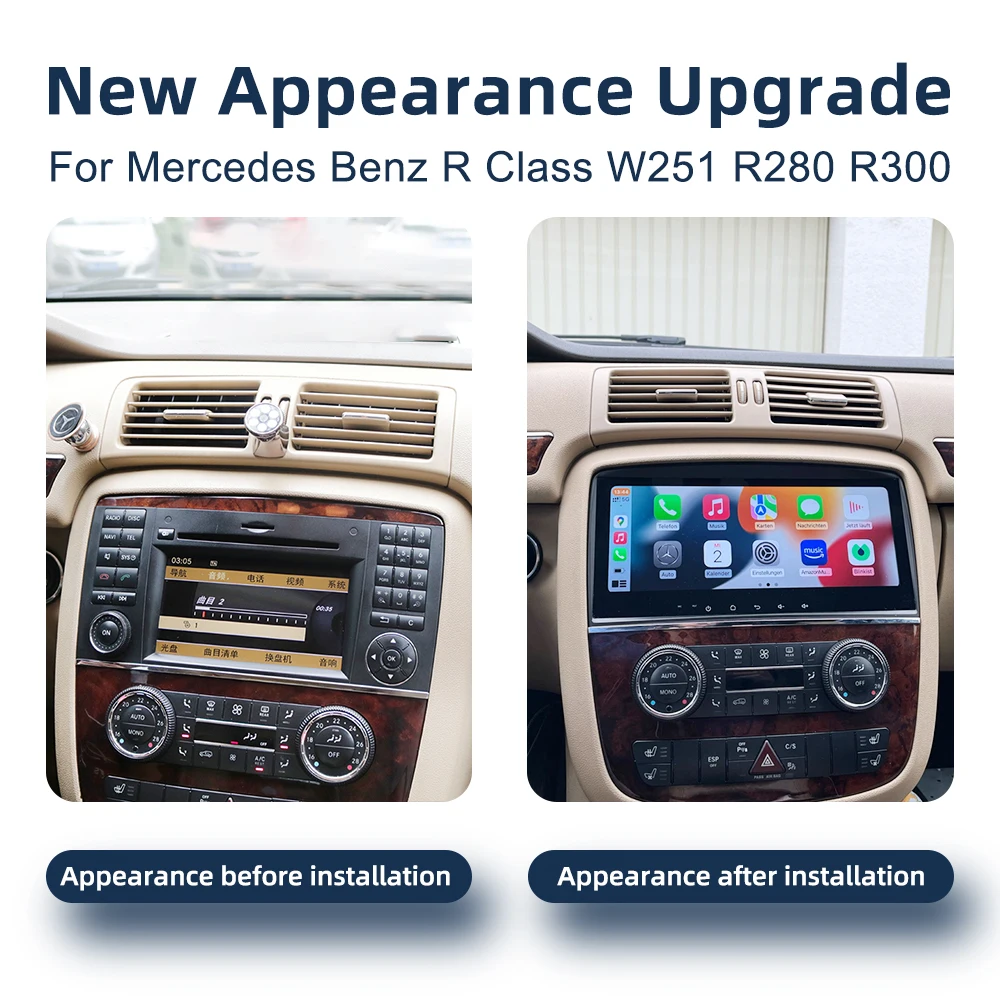 CarPlay Android 14.0 Car Radio for Benz R Class W251 R280 R300 R320 R350 Car Multimedia Player GPS Navigation 4G WiFi Bluetooth