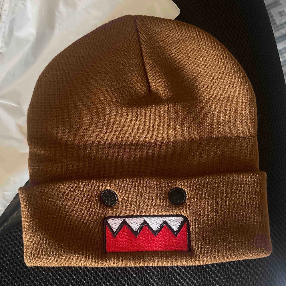 Autumn Winter Outdoor New Domo kun Cartoon Embroidered Knitted Hat Same Style Warm Windproof Hip Hop Casual Trendy Hat