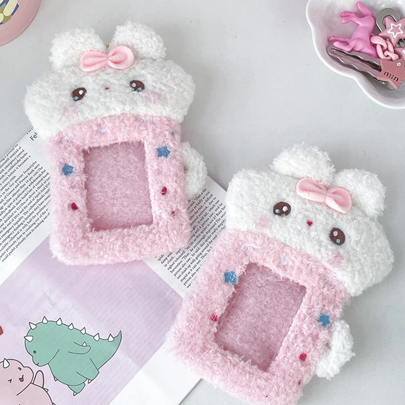 1PC Bus Door Cards Sleeve Identity Badges Protective Cover Cute Plush Tea Cup Rabbit Photocard Case ID Photo Card Holder