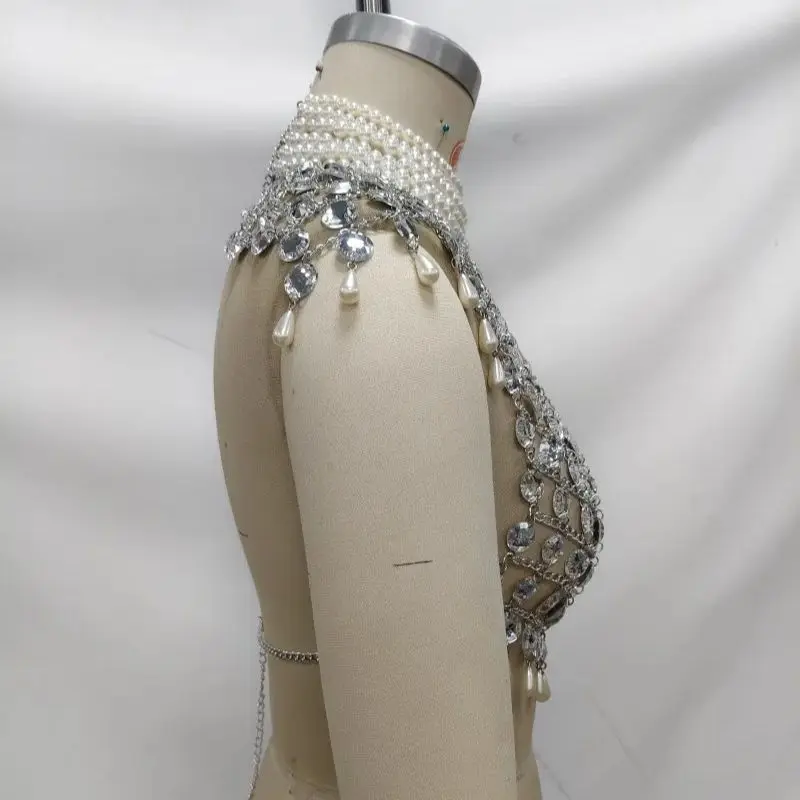 مثير مخرمة دمعة اللؤلؤ المرقعة الأعلى للنساء تصميم على الطراز الباروكي ، شكل المناسب الرسن العنق ، سترة خارجية