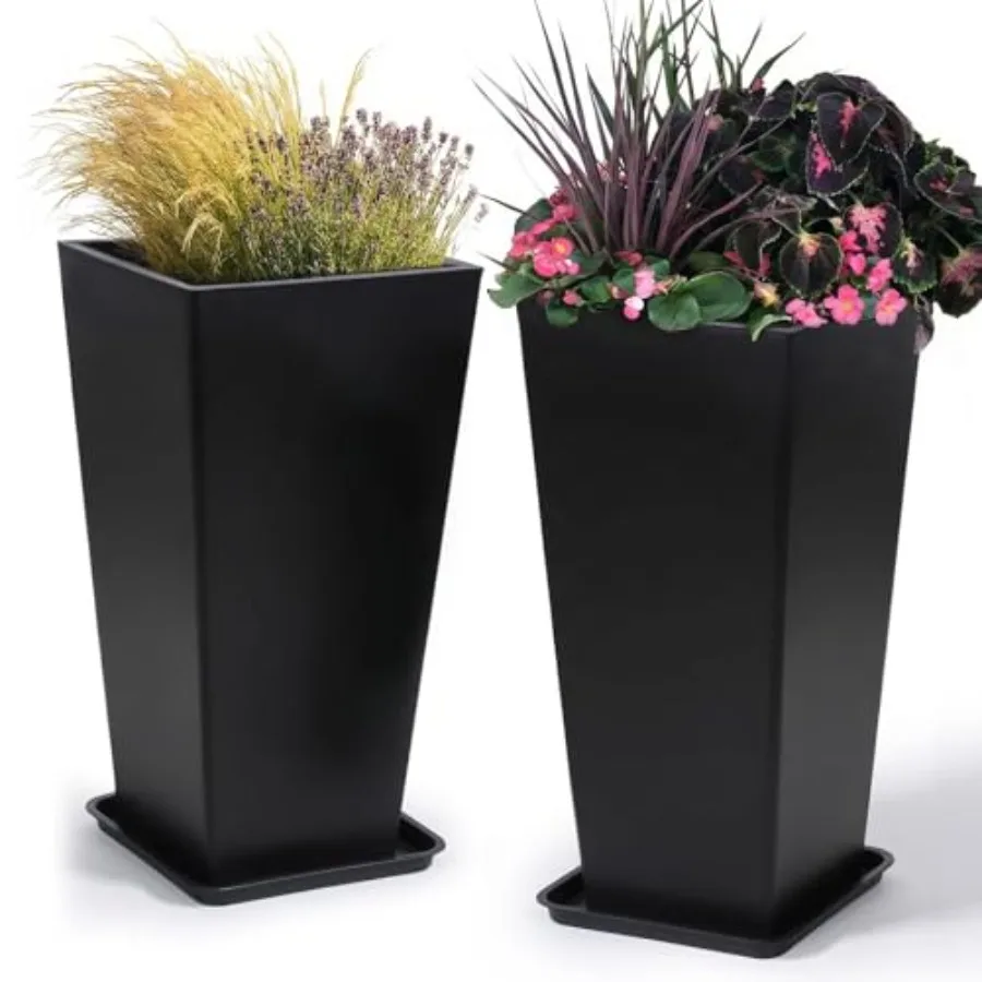 

Tall Planters 30 Inch Set of 2 Outdoor Large Planters Weather Resistant Black Plastic Planter for Outdoor Indoor Plants Flower