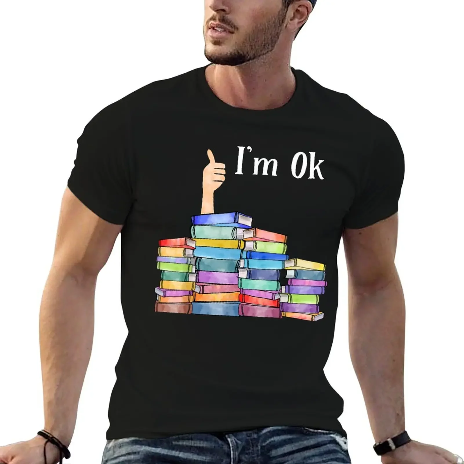 

national reading day Reading Book Lovers I'm Ok National Book Lovers Day T-Shirt plus size tops Men's t-shirt