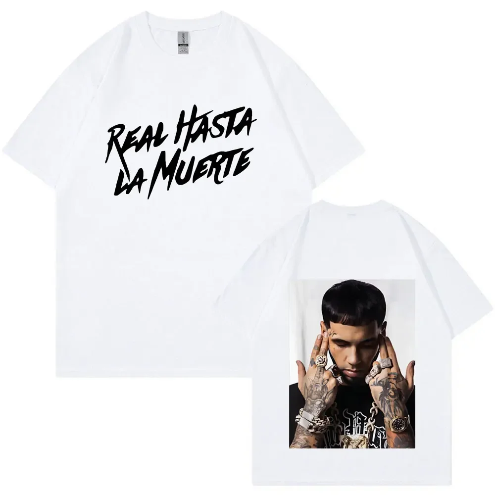 Camiseta informal estilo rapero Anuel AA Real Hasta La Muerte, camiseta retro de gran tamaño hiphop a la moda adecuada para mujeres