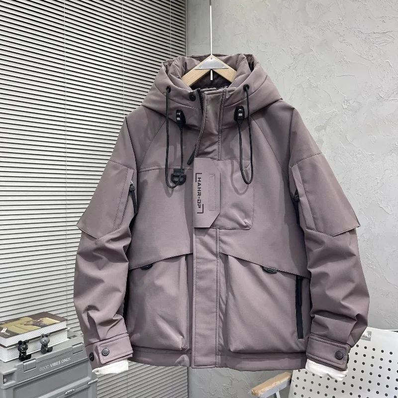 

Роскошные модные мужские парки, пальто, зимняя ветрозащитная теплая мужская одежда с капюшоном, удобные хлопковые куртки на молнии, однотонные повседневные