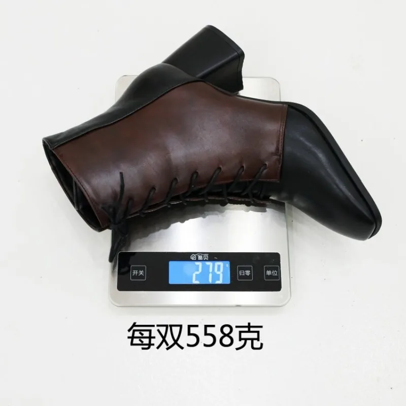 2026 Autumn Winter Women Ankle Boots Shoes Solid Black Lace-up Square Toe Rubber Elegant Fashion Low Heels Women Boots 43