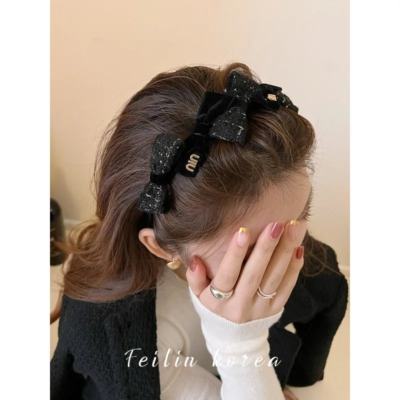 

Повязка на голову Xiaoxiangfeng, черная бархатная заколка-ободок, женская элитная повязка на голову для осени и зимы, новинка 2024 года.