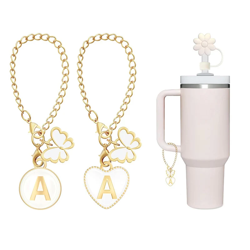Schattige Vlinder Letter Tumbler Charme Ketting Voor Stanley Cups 30 & 40 Oz Kawaii Hanger Voor Thermos Cup Esthetische Accessoires 1Pc