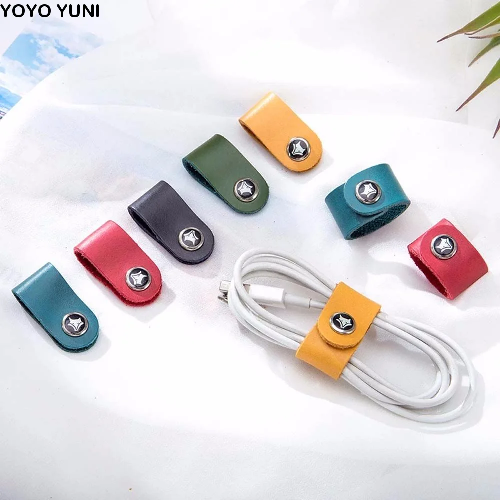 4pcs Cable Strap Cable Clip Cord Organizer Cable Winder Cowhide Leather Cord Cable Holder Tidy Storage Cable Winder Straps