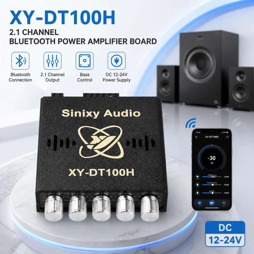 Sinixy Audio XY‑DT100H TWS Bluetooth Amplifier Board 2.1 Channel Playback AUX USB DC12‑24V High Power Subwoofer Audio Module
