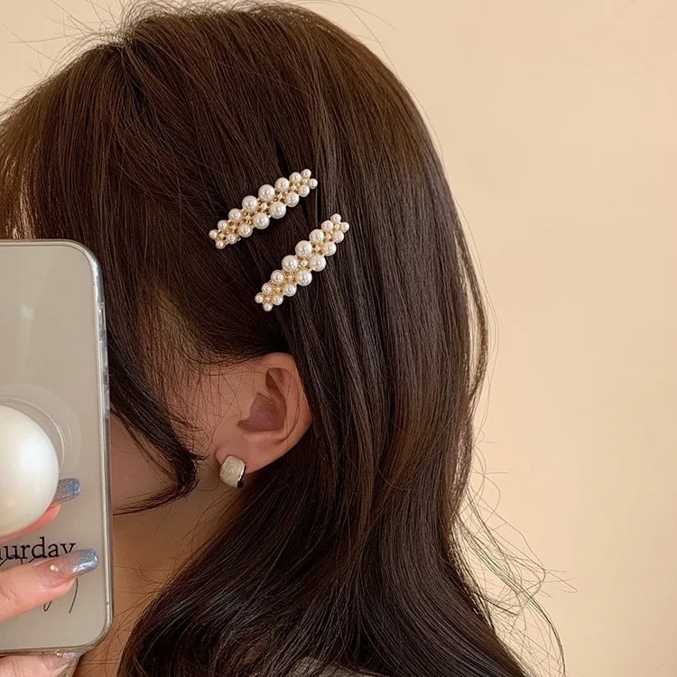 Hair Clip Pearl Side Premium Metal Spring Clip for Women Girls Daily Party Travel Durable Lightweight Pearl White Accessory