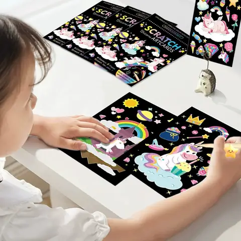 9Pcs/set Magic Rainbow Color Scratch Art Painting Paper Card Kit Cartoon Animal Drawing Board Drawing Toys DIY Educational Toy