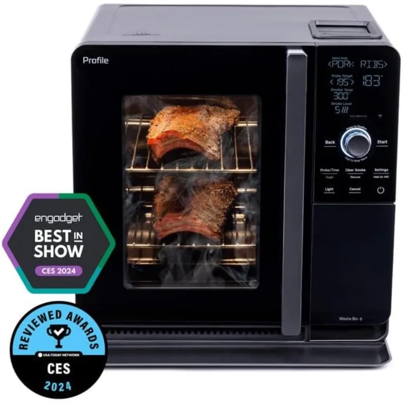 Intelligenter Pellet-Räucher für den Innenbereich, mit aktiver Rauchfiltration, 5 Rauchkontrollstufen, WLAN-Verbindung, elektrisch, Arbeitsplatten-Grill