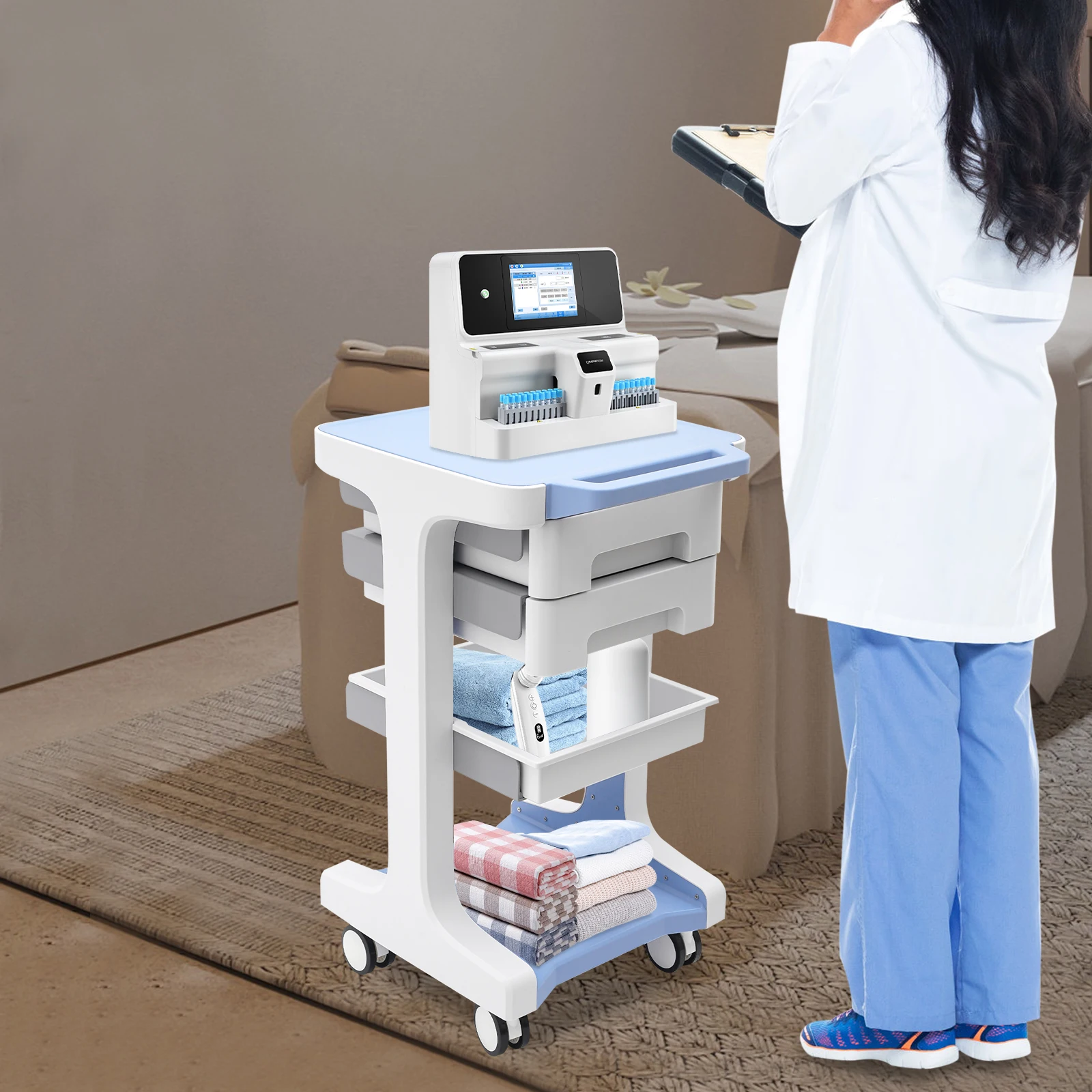 3 Layers ABS Trolley with 2 Drawers Mobile Medical Beauty Salon Storage Cart Shelf Load Capacity 50KG