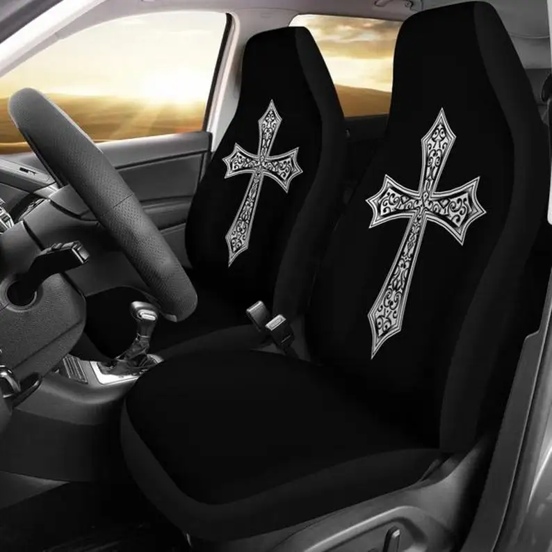 Filigree Celtic Cross on Black, Soccer Lovers Gift, Car Accessories, Gift for Her, Custom Seat Covers, Custom Made Cover, Seat C