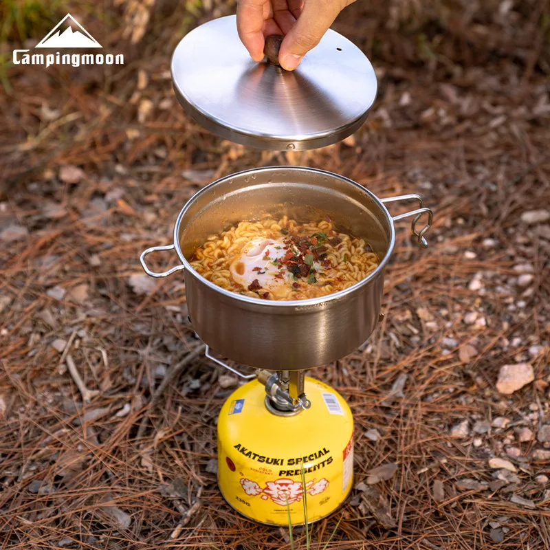 CAMPINGMOON S371 Snow Pot Stainless Steel Thickened Camping Noodle Pot Portable Soup Pot Multi functional Steaming Pot