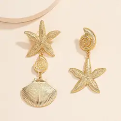 Starfish Shell Earring For Women Summer New Metal Rhinestone Drop Earring Light Luxury Accessories Jewelry Gift For Girl