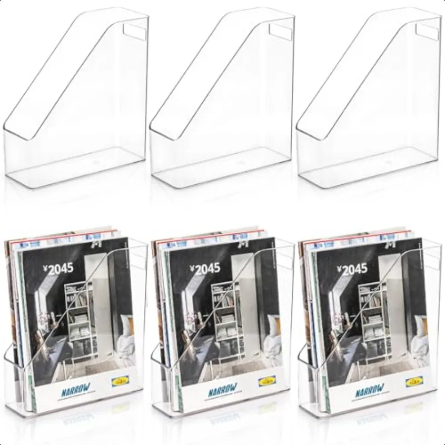 

6 Pack Clear Magazine Holder File Magazine Rack with Handle Vertical Folder Document Storage Magazine File Organizer for Desk O