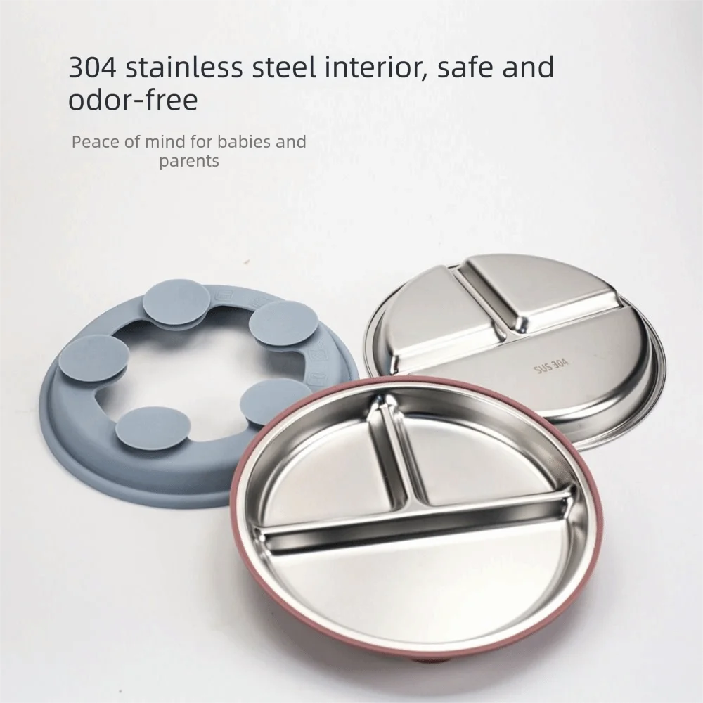 Compartment Plate Baby Feeding Set Shockproof Leakproof Baby Plates BPA Free Easy To Clean Stainless Steel Silicone Bowl