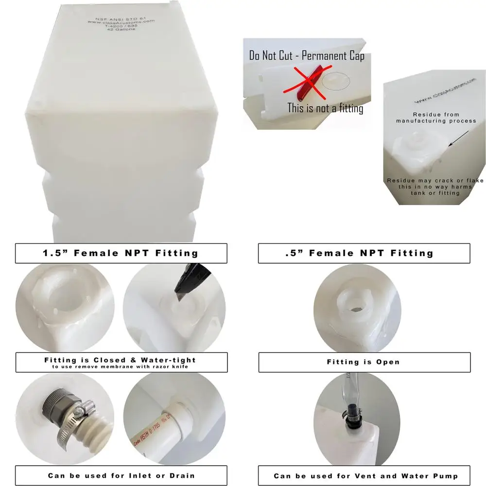 Tangki Penampung Air Segar & Abu-abu RV, Kapasitas 42 Galon, Model T-4200